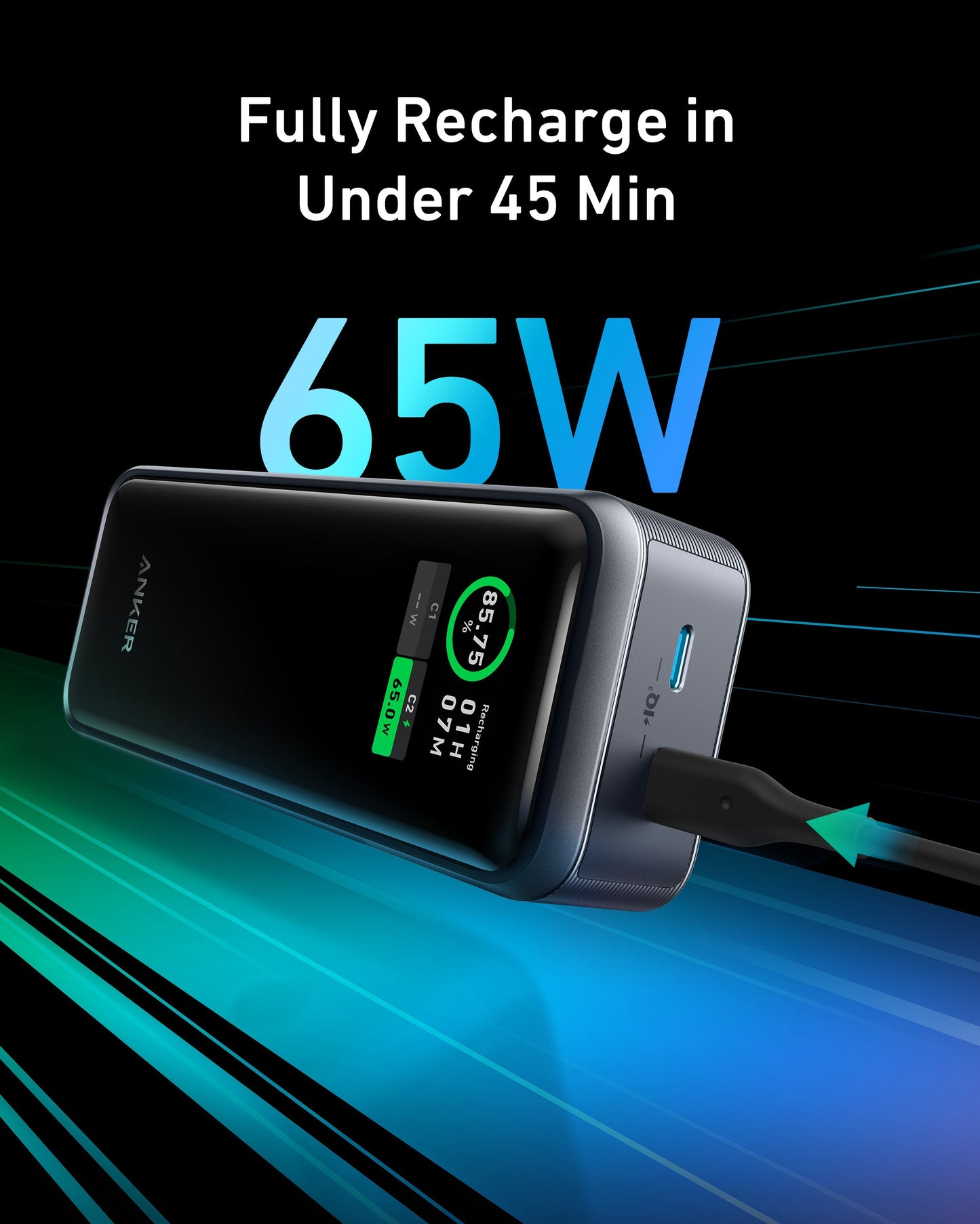 Anker Prime 12,000mAh Power Bank (130W, 2-Port, Smart Display)