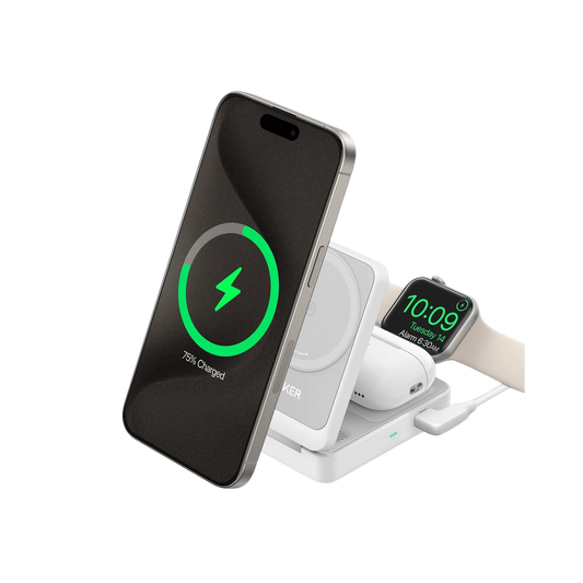 Anker MagGo Wireless Charging Station Powering Multiple Devices