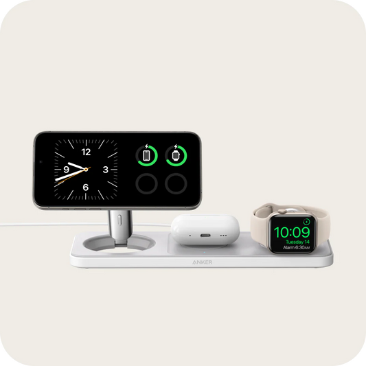 Anker MagGo Wireless Charging Station (3-in-1 Pad) Charging Multiple Devices