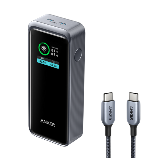 Anker Prime 12,000mAh Power Bank (130W) and Anker 765 USB-C to USB-C Cable (180cm,140W)
