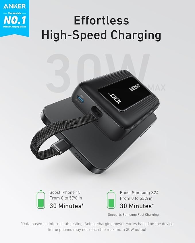 Anker Zolo Power Bank(10,000 mAh, Built-in USB-C Cable)
