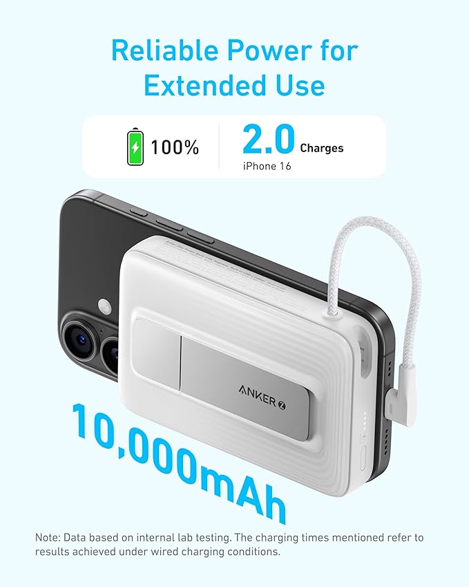 Anker Zolo Magnetic Power Bank (10K,30W,Built-in USB-C Cable)