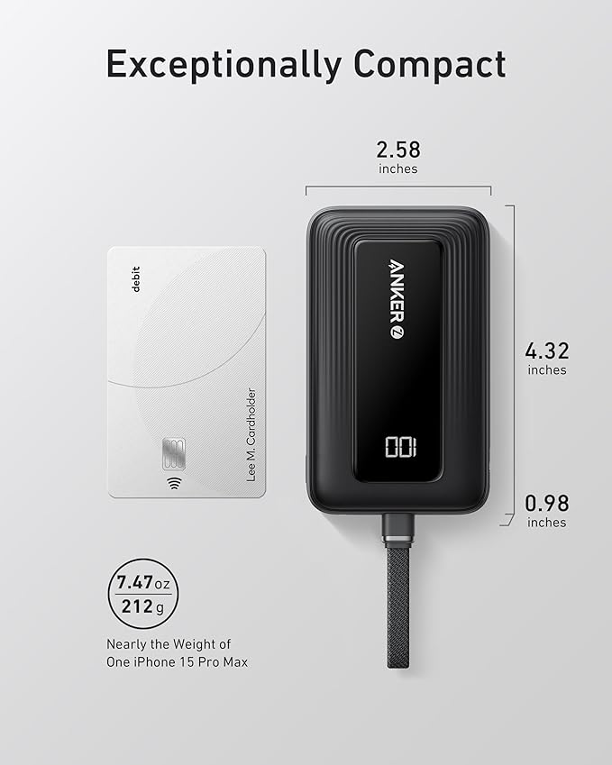 Anker Zolo Power Bank(10,000 mAh, Built-in USB-C Cable)