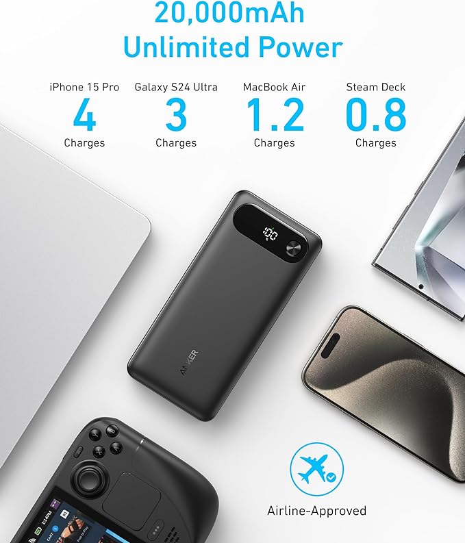 2 × Anker Power Bank (20K, 87W, Built-In USB-C Cable)