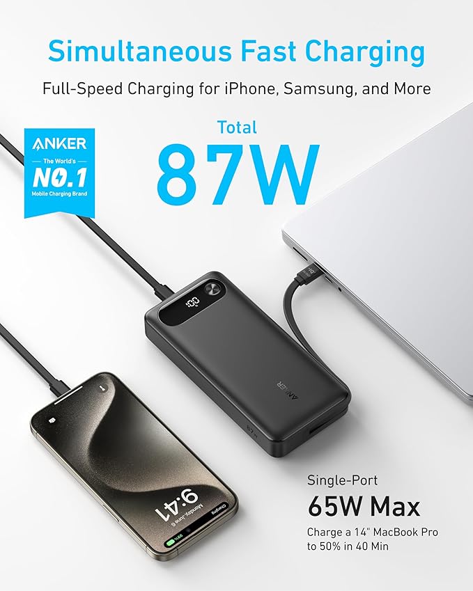 Anker Built-In USB-C Cable Power Bank(20K, 65W)