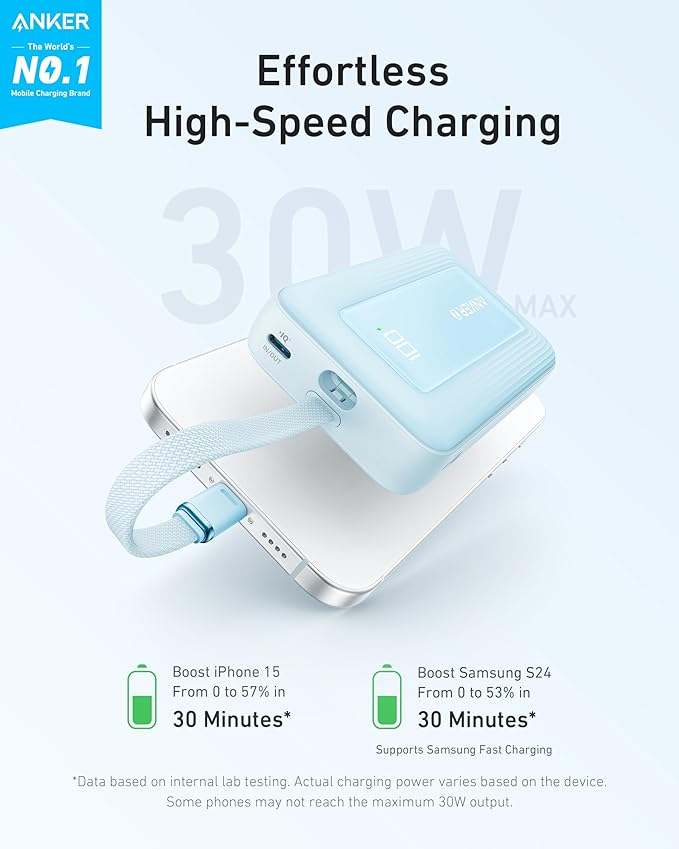 Anker Zolo Power Bank(10,000 mAh, Built-in USB-C Cable)