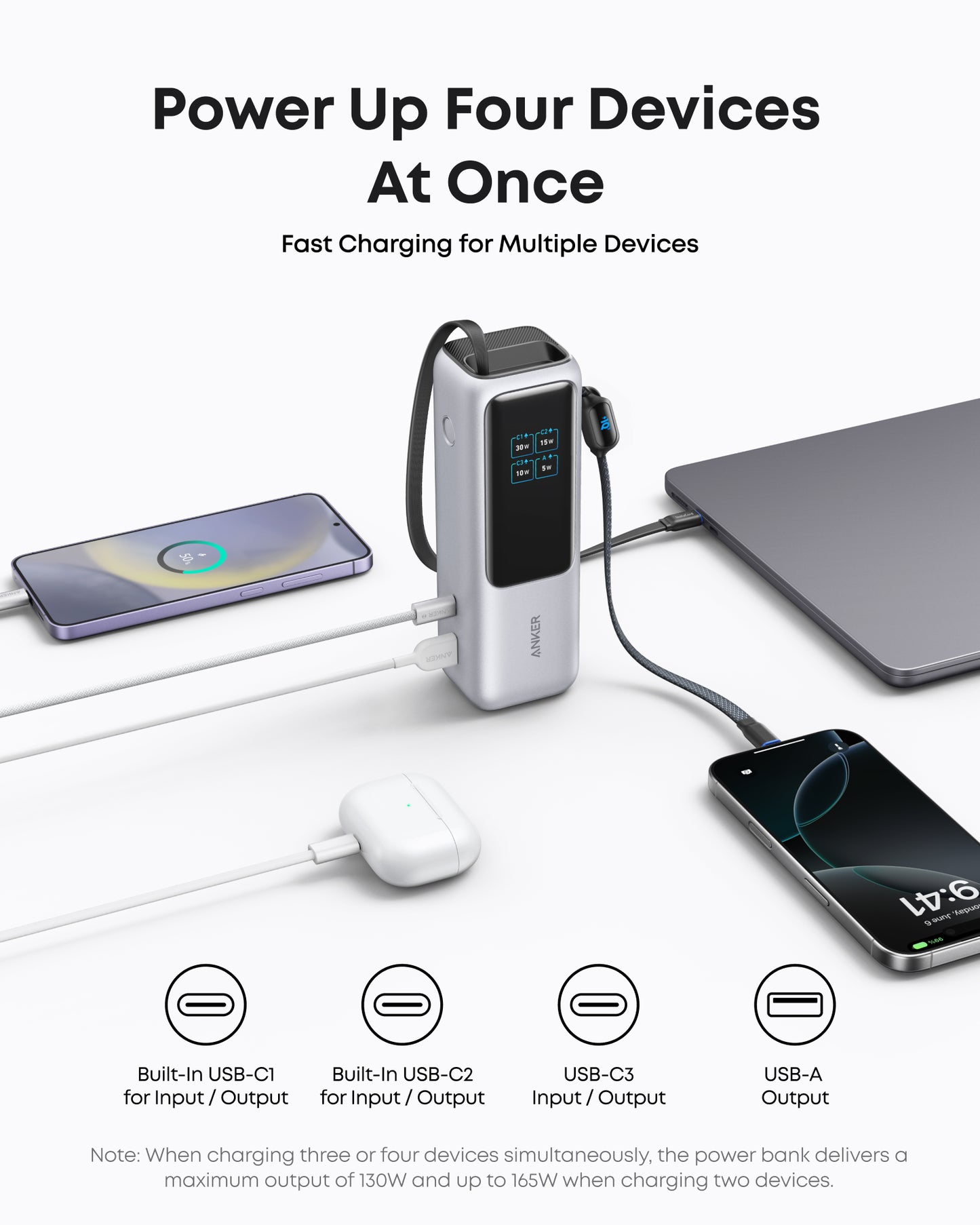 Anker Laptop Power Bank (25K, 165W, Built-In Retractable Cable)