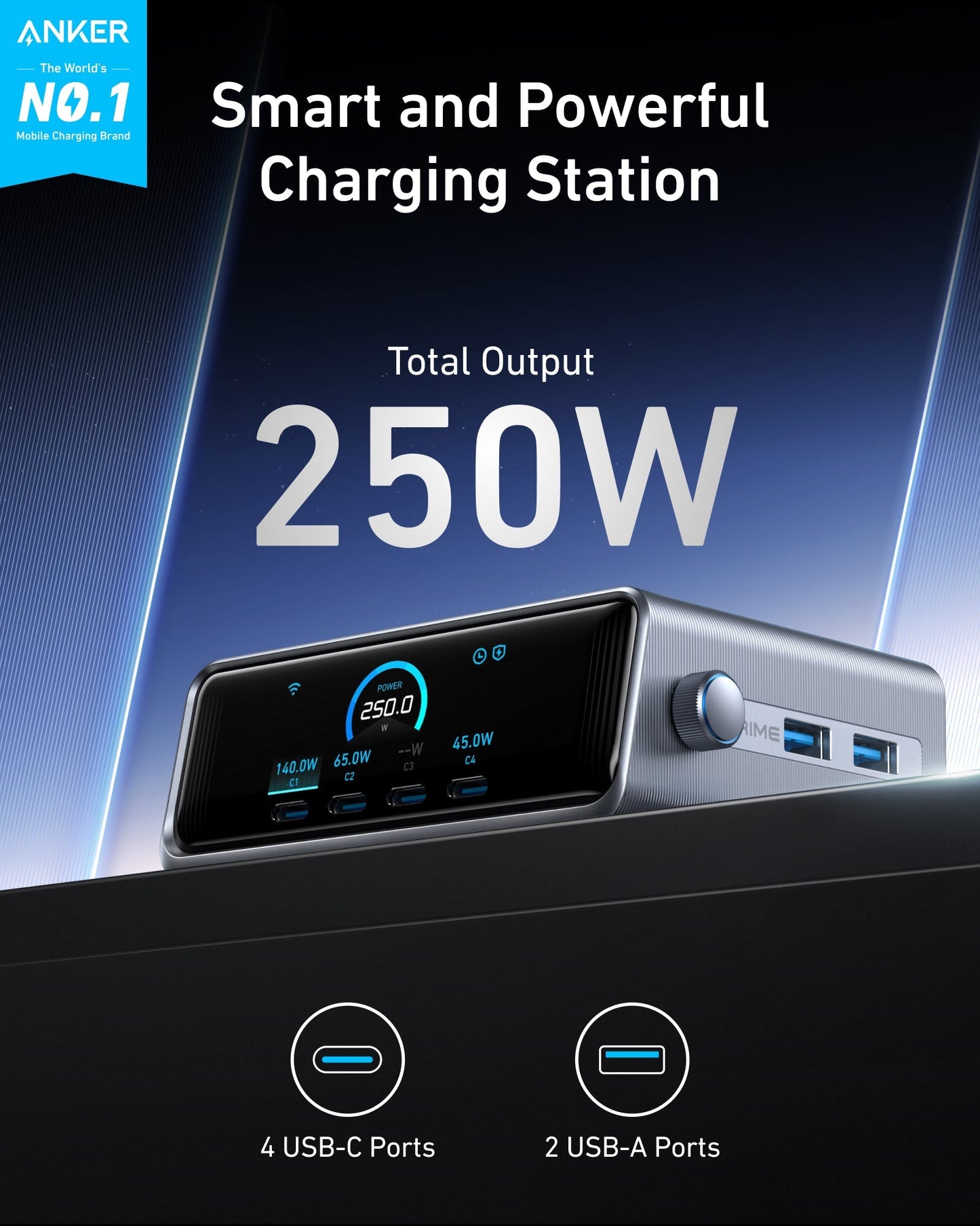 Anker Prime Charger (250W, 6 Ports, Control Dial)