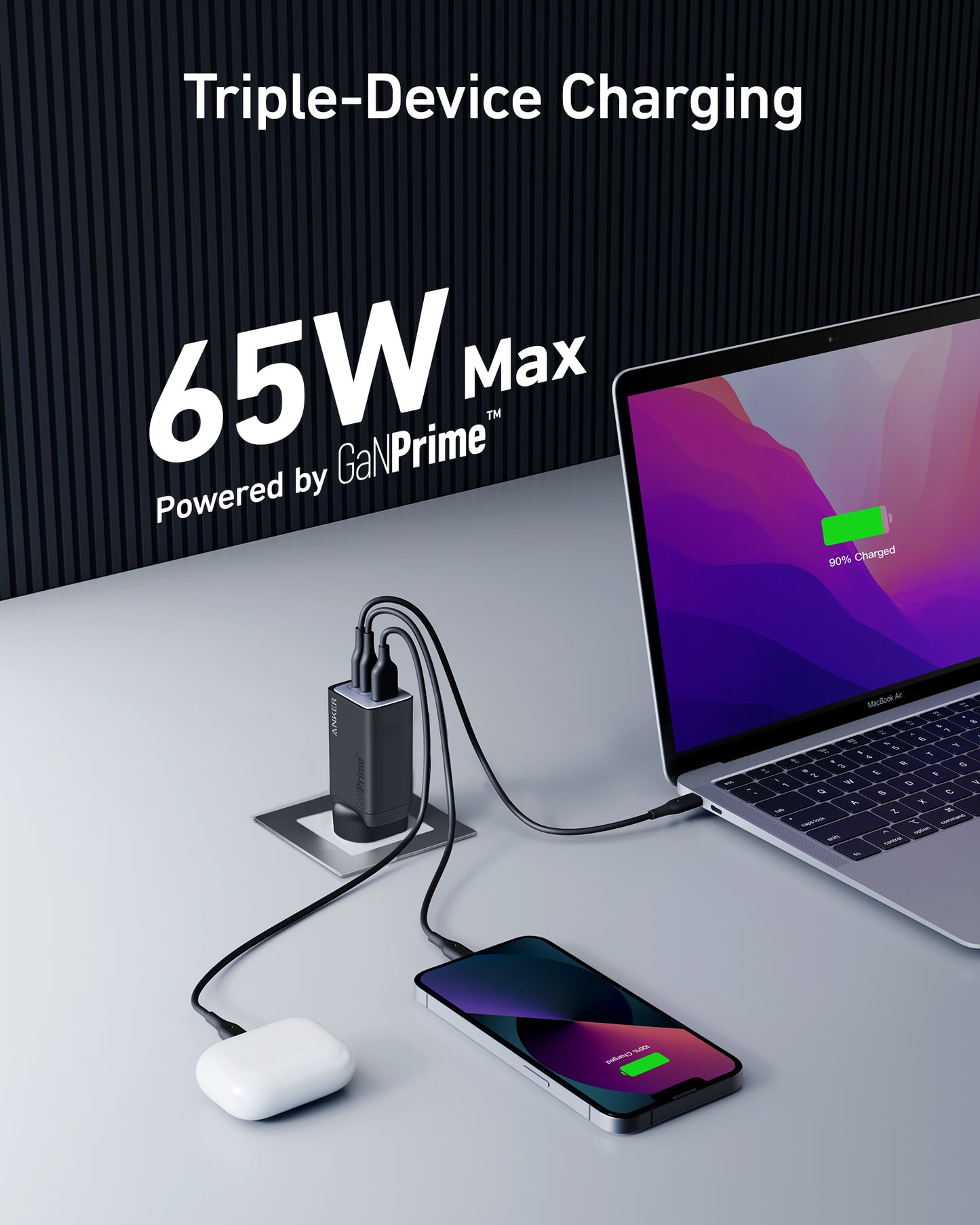 Anker <b>735</b> Charger (65W, 3 Ports, GaN)