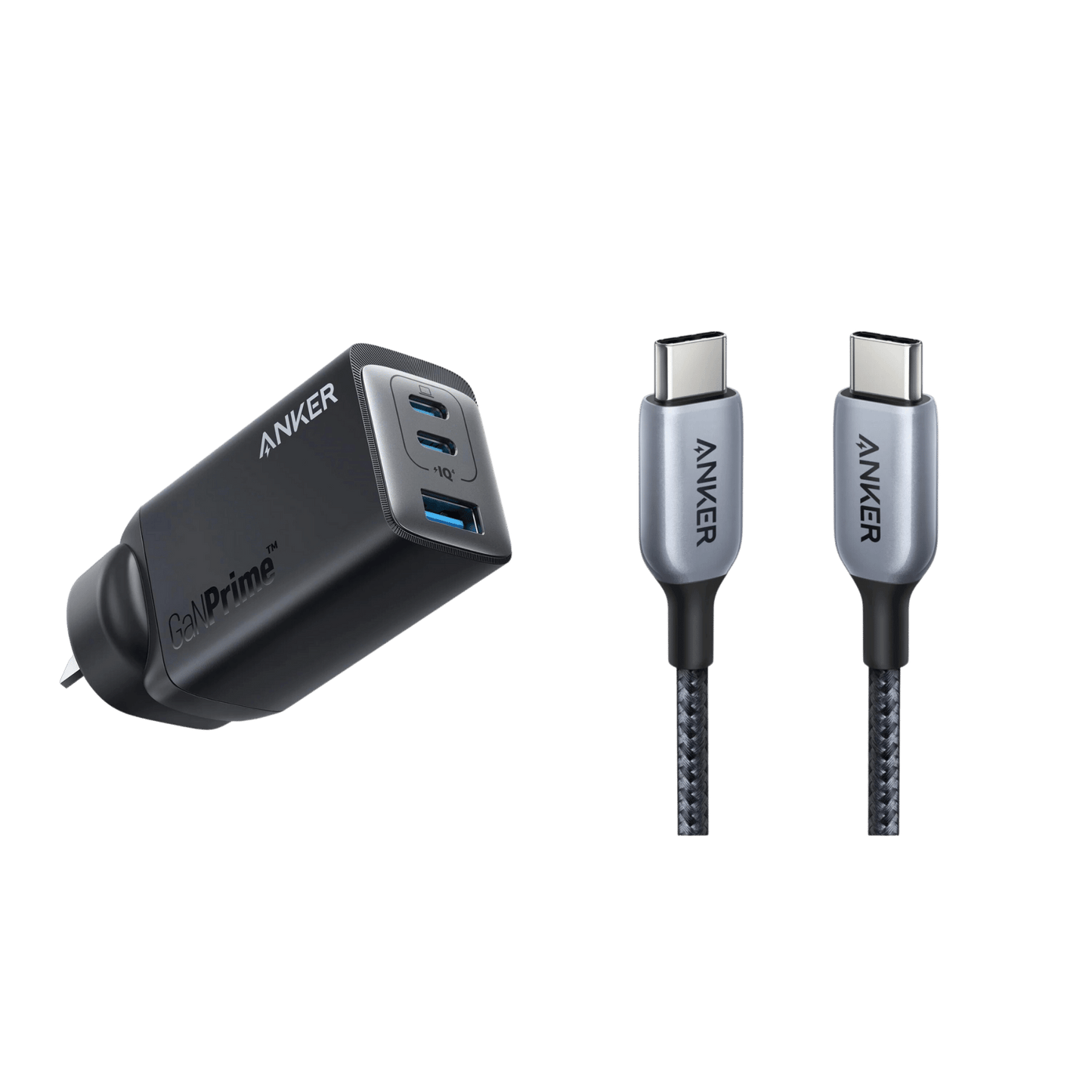 Anker <b>735</b> Charger (GaNPrime 65W) and 3ft Anker 765 USB-C to USB-C Cable (140W Nylon)