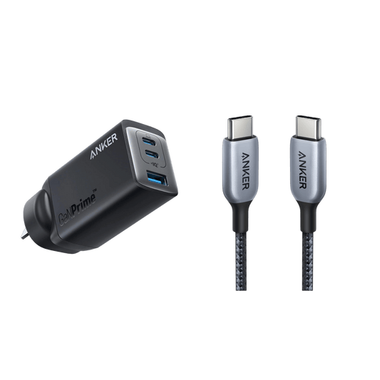 Anker <b>735</b> Charger (GaNPrime 65W) and 3ft Anker 765 USB-C to USB-C Cable (140W Nylon)