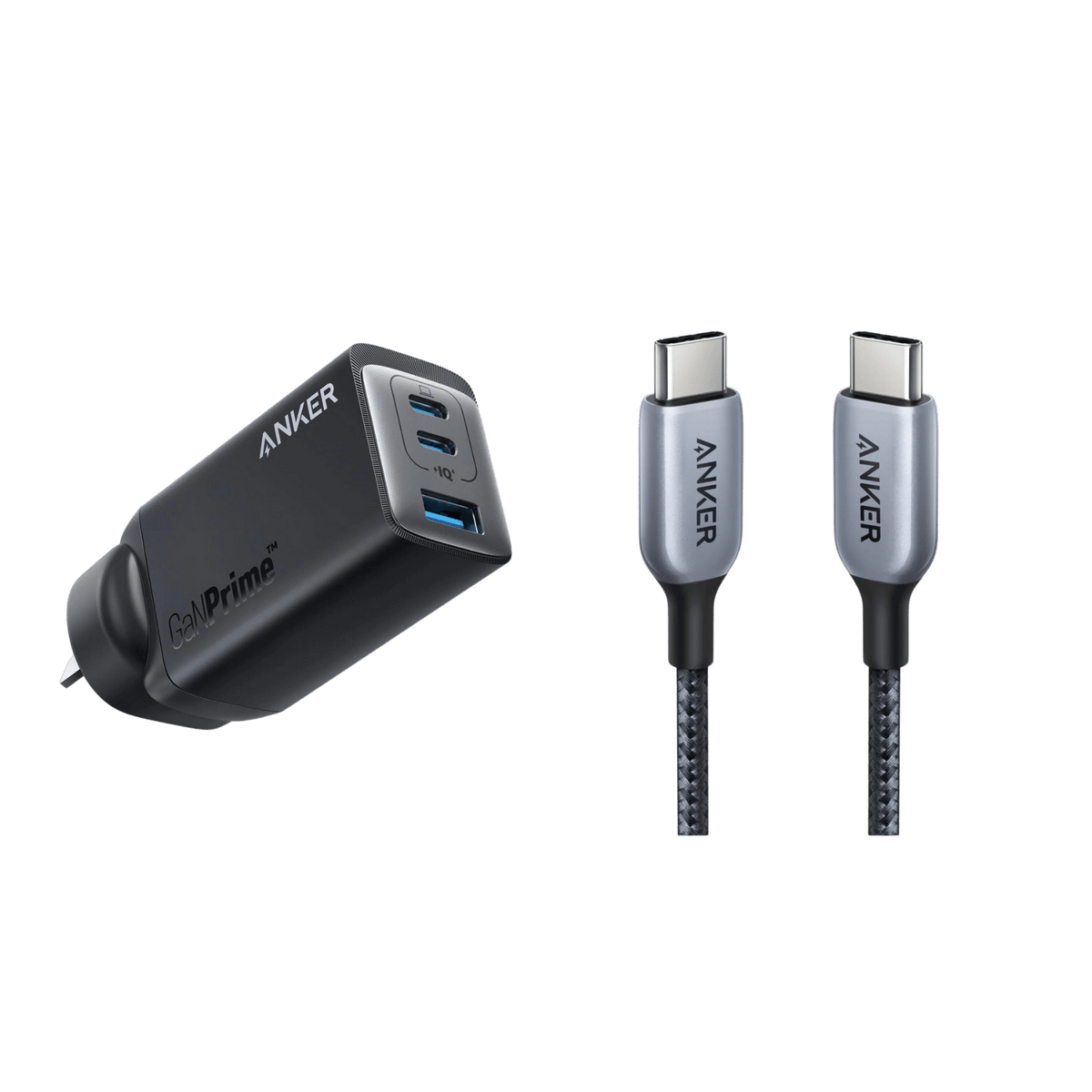 Anker &lt;b&gt;735&lt;/b&gt; Charger (GaNPrime 65W) and 6ft Anker 765 USB-C to USB-C Cable (140W Nylon)