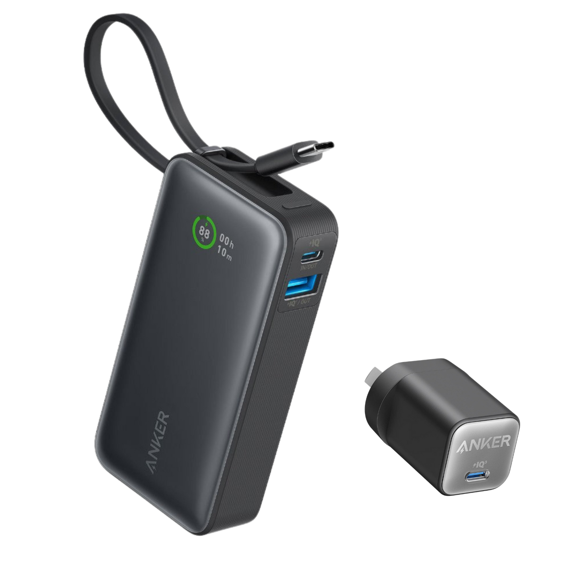 Anker Nano Power Bank (30W, Built-In USB-C Cable) and Anker 511 Charger (Nano 3, 30W)