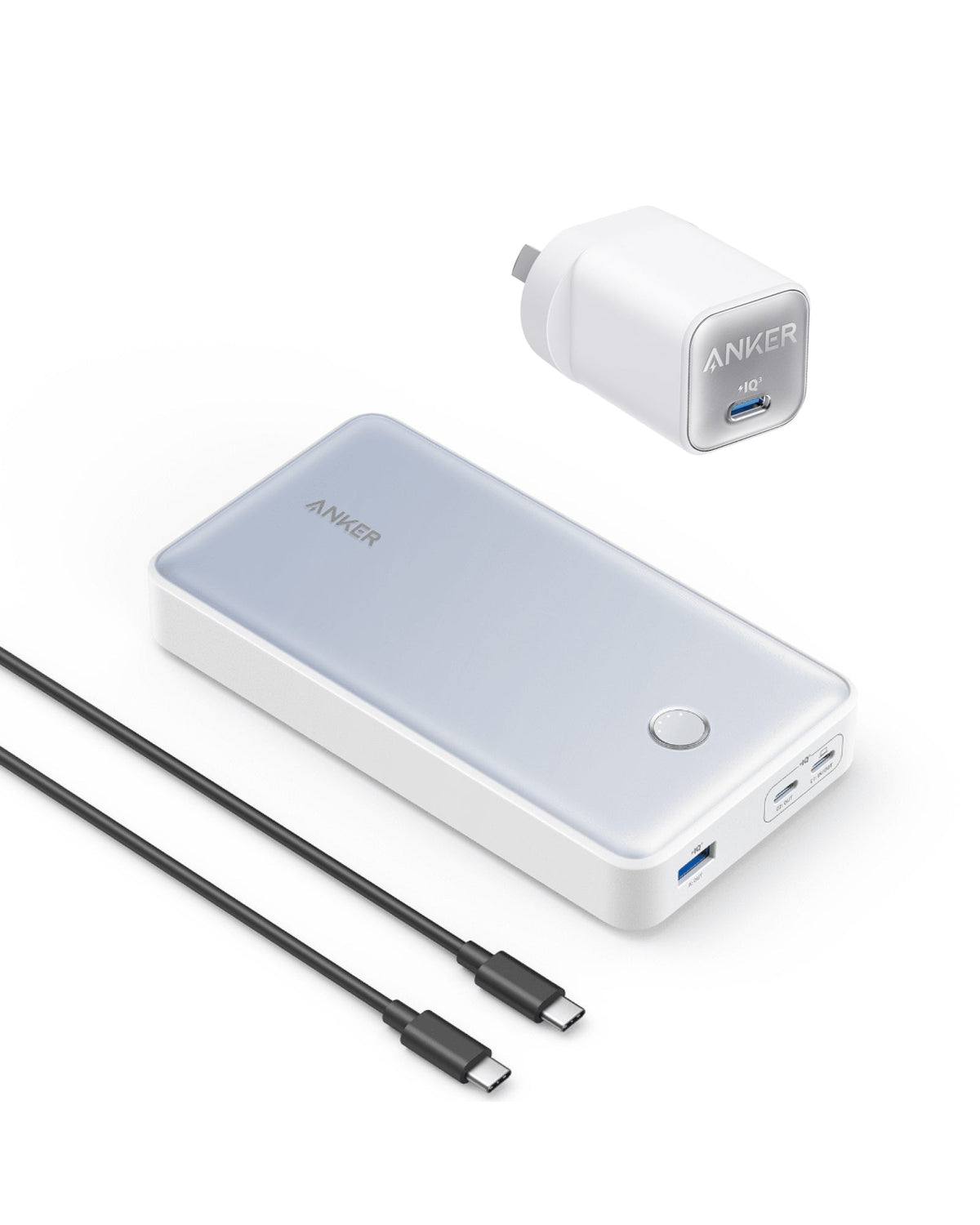 Anker 537 Power Bank (PowerCore 24K)and Anker 735 Charger (Nano II 65W) White