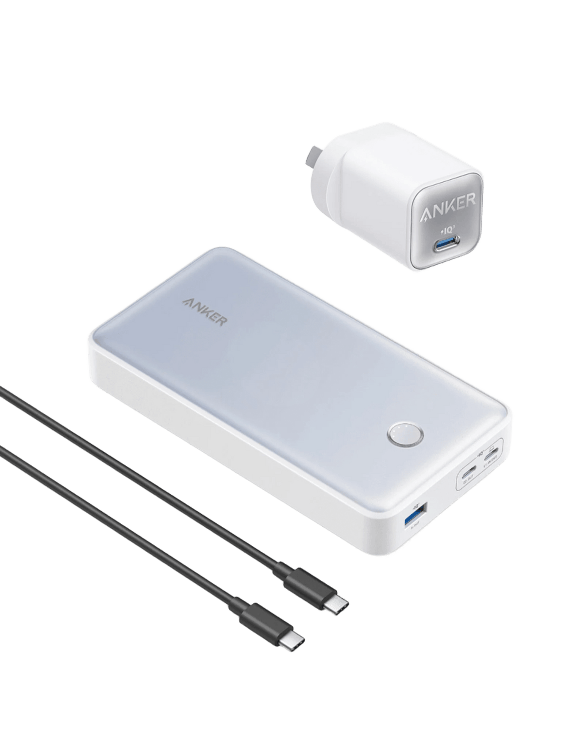 Anker 537 Power Bank (PowerCore 24K)and Anker 735 Charger (Nano II 65W) White