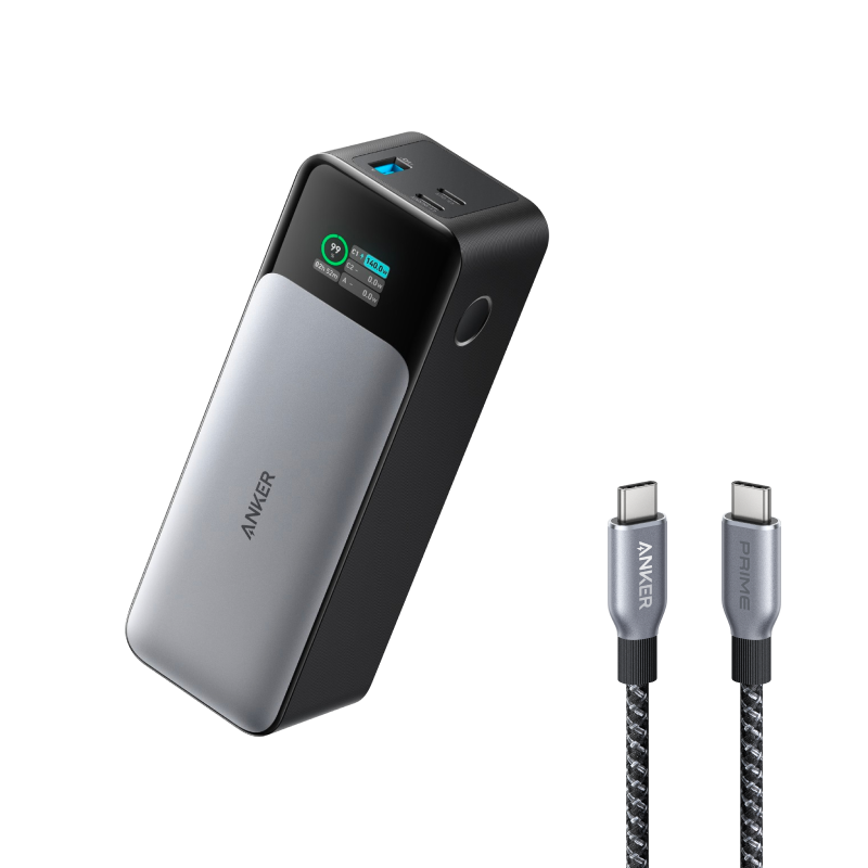 Anker 737 Power Bank (24,000mAh, 140W, 3-Port) and Anker Prime USB-C to USB-C Cable (240W, Upcycled-Braided, 182cm)