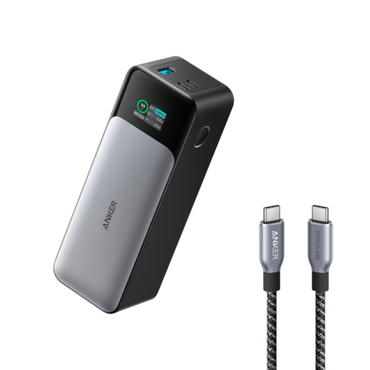 Anker 737 Power Bank (24,000mAh, 140W, 3-Port) and Anker Prime USB-C to USB-C Cable (240W, Upcycled-Braided, 182cm)