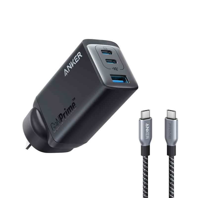 Anker 735 Charger (GaNPrime 65W) and Prime USB-C to USB-C Cable (240W, Upcycled-Braided, 182cm)