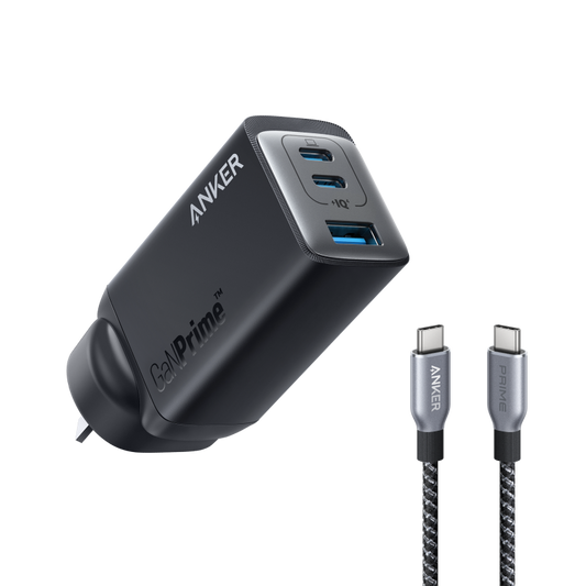 Anker 735 Charger (GaNPrime 65W) and Prime USB-C to USB-C Cable (240W, Upcycled-Braided, 182cm)