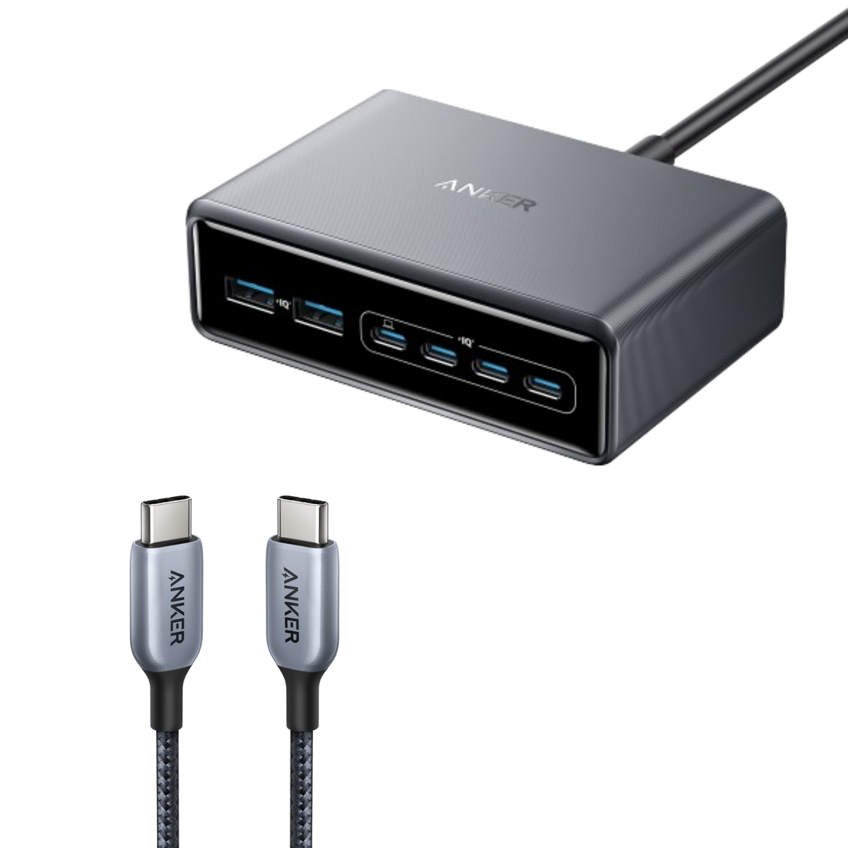 Anker Prime Charger (200W, 6 Ports, GaN) and Anker 765 USB-C to USB-C Cable (140W Nylon,183cm)