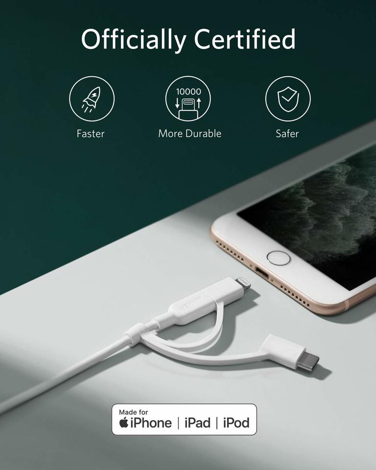 Anker 321 USB-A to Lightning Cable (0.9m, 3-in-1)