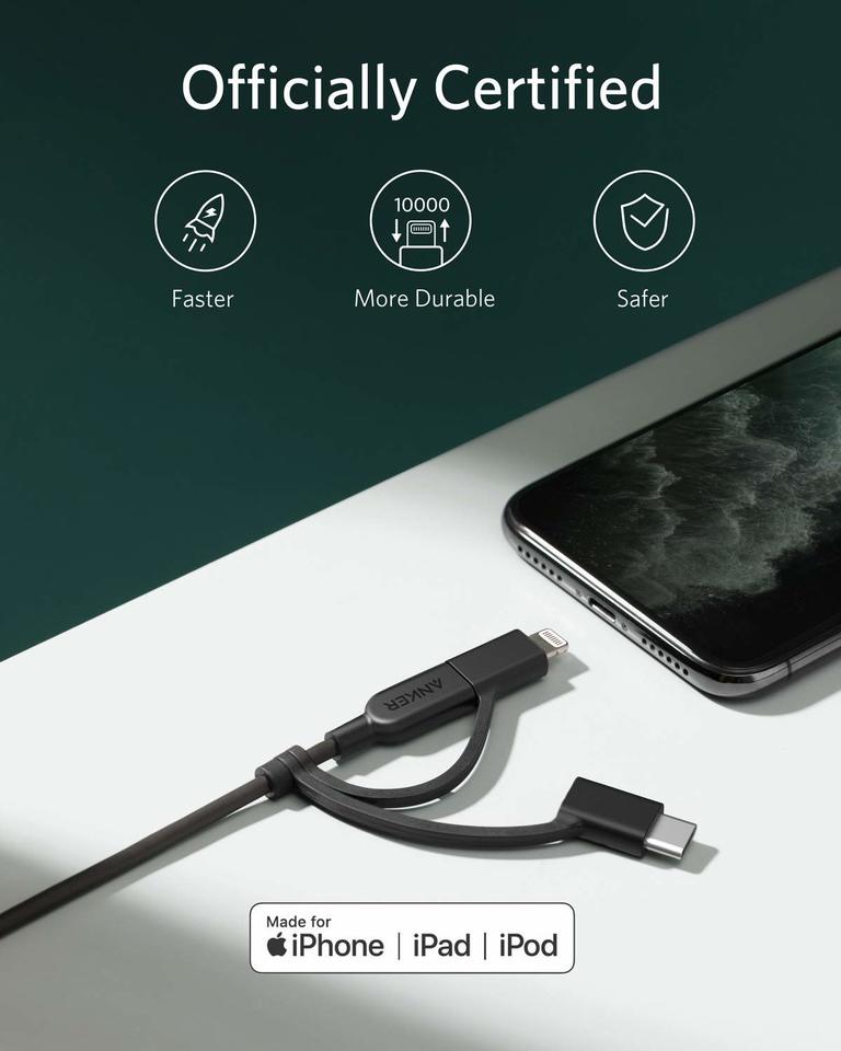 Anker 321 USB-A to Lightning Cable (0.9m, 3-in-1)