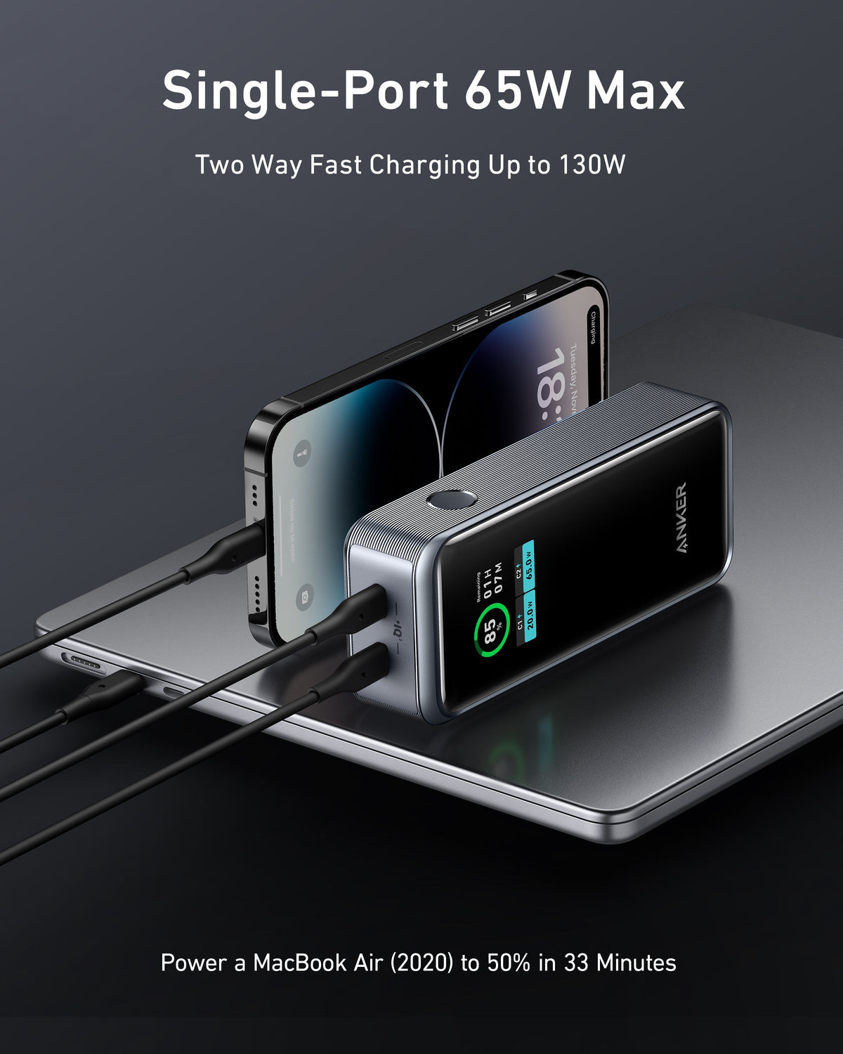 Anker Prime 12,000mAh Power Bank (130W) and Anker 765 USB-C to USB-C Cable (91cm,140W)