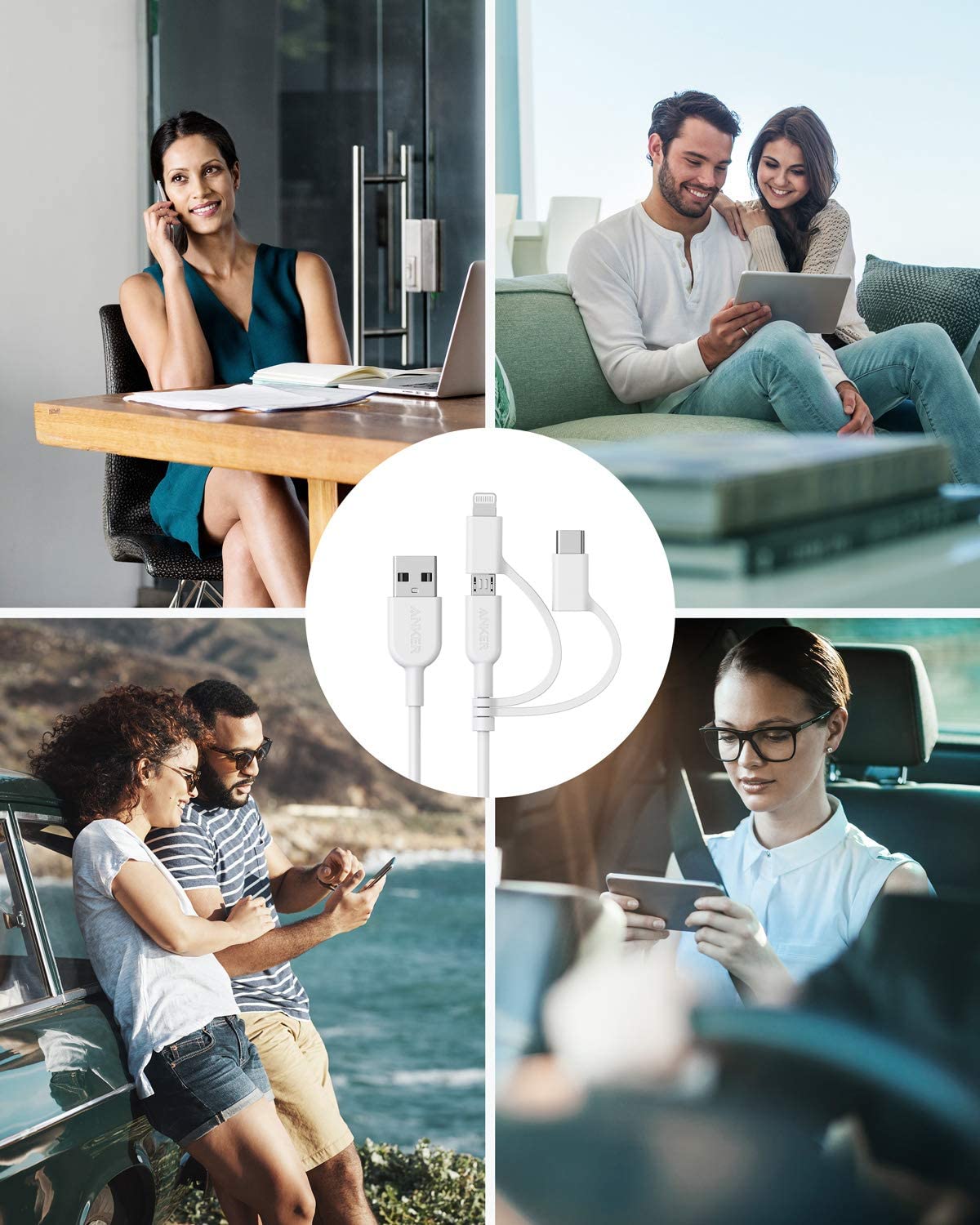 Anker 321 USB-A to Lightning Cable (0.9m, 3-in-1)